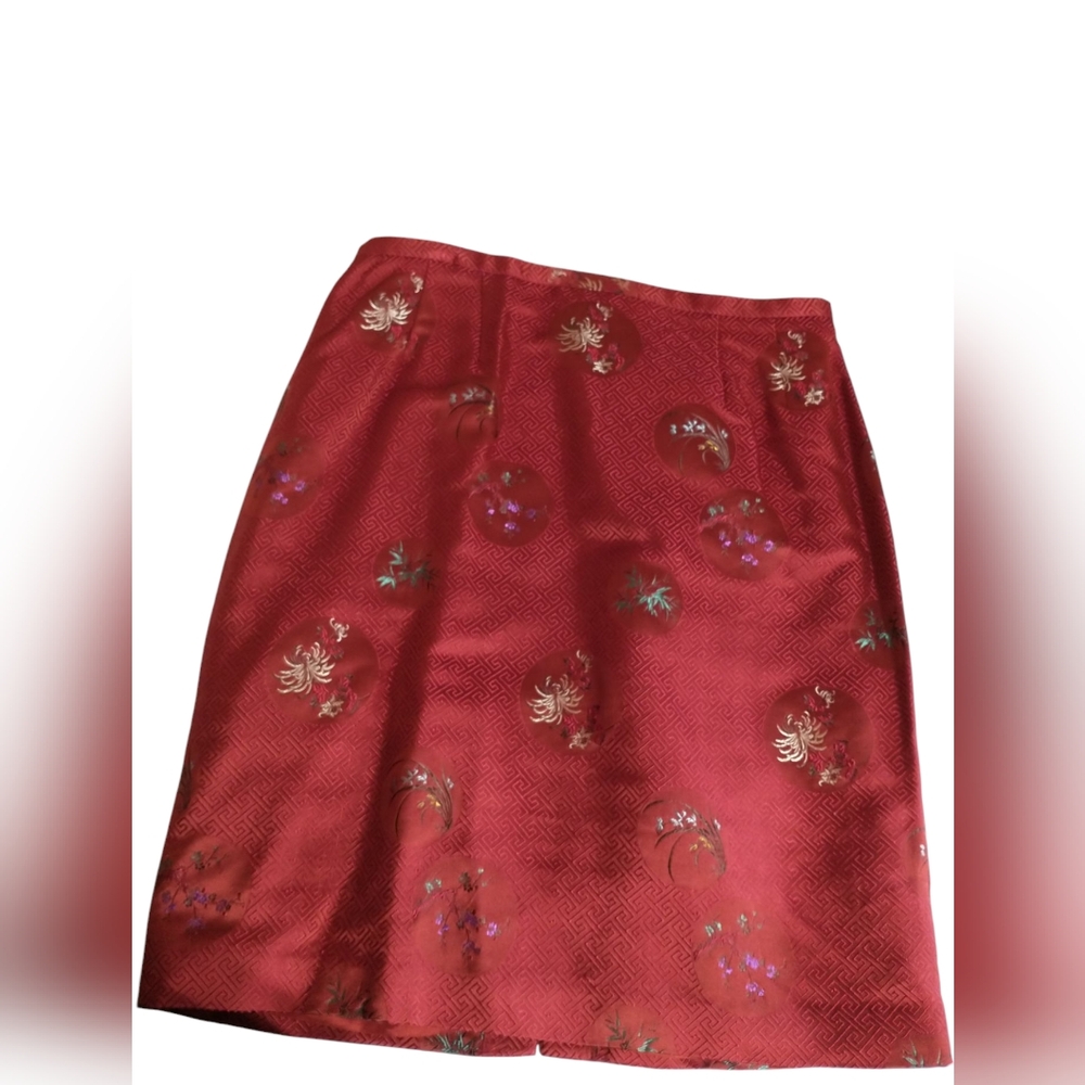 Jenni Max NYC Asian Inspired Red Floral Skirt